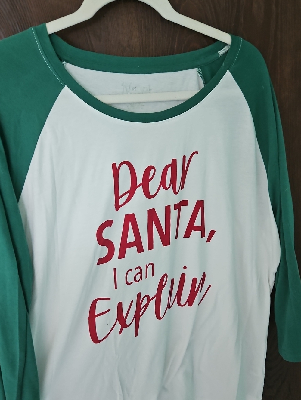 Natural Reflections Green and White 'Dear Santa, I Can Explain' Women's Top